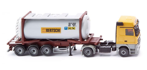 17053602 - Mercedes Benz Actros Swap Tank Container Semi Truck - Bertschi Logo (HO Scale)