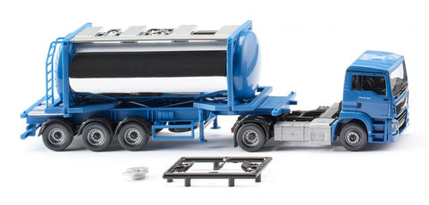 17053605 - MAN TGS Euro 6C Swap Tank Container Semi Truck - Sky Blue (HO Scale)