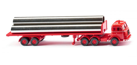 17055404 - Henschel Flatbed Semi Trailer Truck - Luminous Red (HO Scale)
