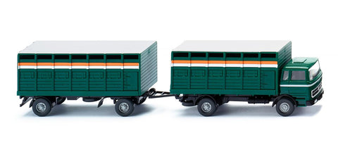 17056503 - Mercedes Benz Cattle Trailer Truck - Moss Green (HO Scale)