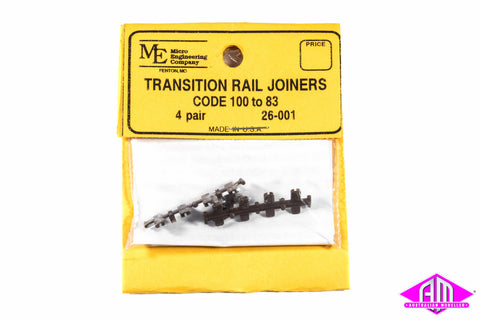 Micro Engineering - 26-001 - Transition Rail Joiners - Code 100 to 83 - 4 Pairs