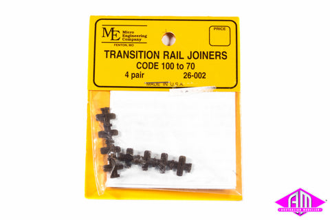 Micro Engineering - 26-002 - Transition Rail Joiners - Code 100 to 70 - 4 Pairs