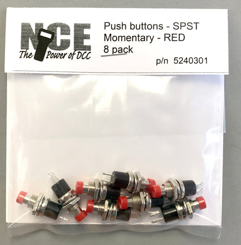 NCE - 524-301 - SPST Momentary Push Buttons - Red - 8pc