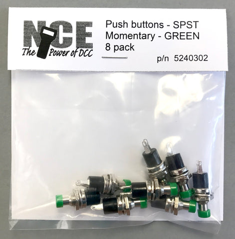 NCE - 524-302 - SPST Momentary Push Buttons - Green - 8pc