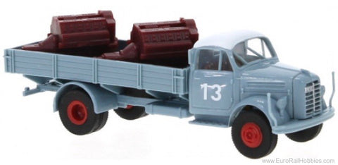 BK94306 - Borgward B 4500 Flatbed Platform Trailer with Loaded - Blue-Grey Transport 13 (HO Scale)