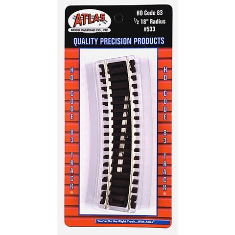 Atlas - AT-533 - Curves 1/2 18" Radius 4pc, Code 83, (HO Scale)