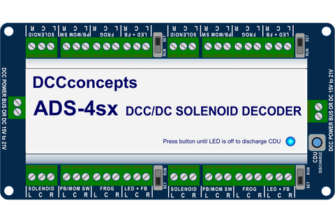 DCC Concepts DCD-ADS-4SX - Accessory Decoder CDU Solenoid Drive SX 4-Way with Power-Off Memory and Case