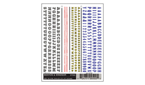 DT502 - Dry Transfer - Lettering, Benton & Windsor (2.38, 3.17, 4.76, 6.35mm)