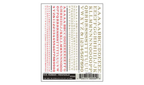 DT504 - Dry Transfer - Lettering, Roman - Red/Gold (1.58, 2.38, 3.17, 4.76mm)