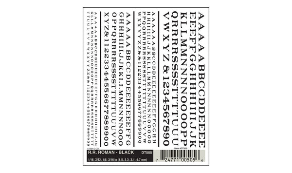 DT505 - Dry Transfer - Lettering, Roman - Black (1.2, 2.3, 3.1, 4.7mm ...