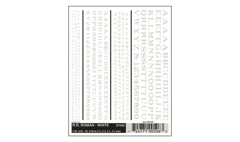 DT506 - Dry Transfer - Lettering, Roman - White (1.2, 2.3, 3.1, 4.7mm)