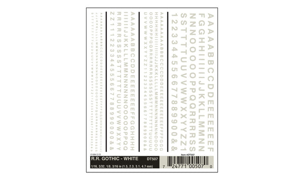 DT507 - Dry Transfer - Lettering, Gothic - White (1.2, 2.3, 3.1, 4.7mm ...