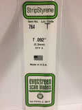 Evergreen - EG764 - Polystyrene T Shape - Opaque White - 0.092 - 4pc