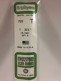 Evergreen - EG769 - Polystyrene T Shape - Opaque White - 0.321 - 2pc