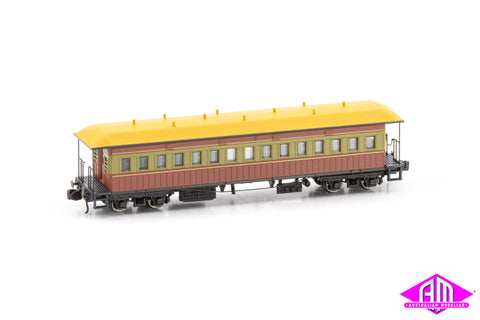 FO Passenger Cars - Tuscan & Russet - Interurban Mansard Roof - Early - Twin Pack (N Scale)