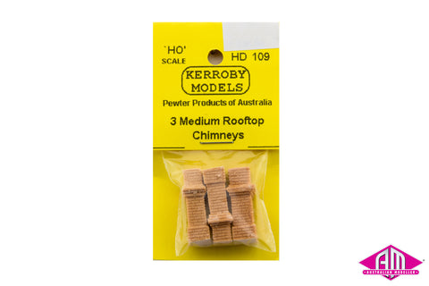 KM-HD109 - Medium Roof Chimneys - 3pc (HO Scale)