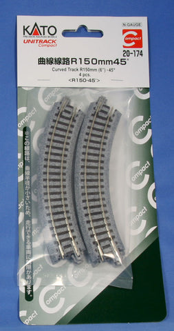 KA20-174 - Unitrack Curve - 150mm Radius - 45 Degree 4pc (N Scale)