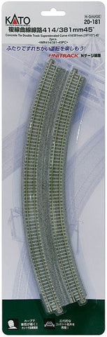 KA20-181 - Unitrack - Double Track - Superelevated Curve 414/381 45 Degree (N Scale)