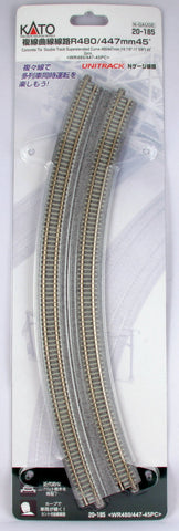 KA20-185 - Unitrack - Double Track - Superelevated Curve 480/447 45 Degree 2pc (N Scale)