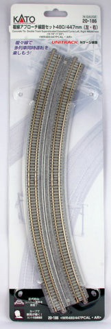 KA20-186 - Unitrack - Double Track - Superelevated Curve 480/447 22.5 Degree 2pc (N Scale)