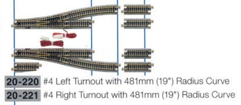 KA20-221 - Unitrack - Turnout - Right #4 - 481mm Radius - 15 Degree (N Scale)