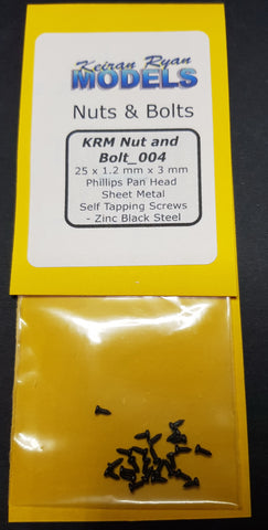 KRM-NB004 - Phillips Pan Head Sheet Metal Self Tapping Screws 25pc (1.2mm x 3mm)