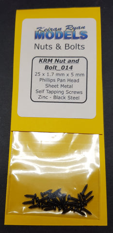 KRM-NB014 - Phillips Pan Head Sheet Metal Self Tapping Screws - 25pc (1.7mm x 5mm)