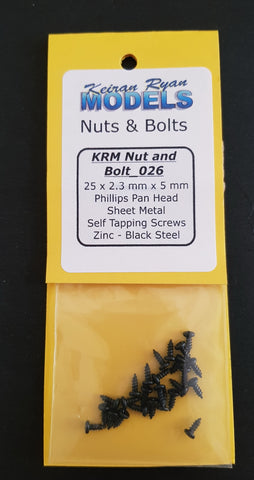 KRM-NB026 - Phillips Pan Head Sheet Metal Self Tapping Screws - 25pc (2.3mm x 5mm)