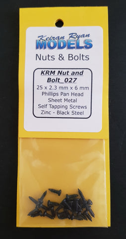 KRM-NB027 - Phillips Pan Head Sheet Metal Self Tapping Screws - 25pc (2.3mm x 6mm)