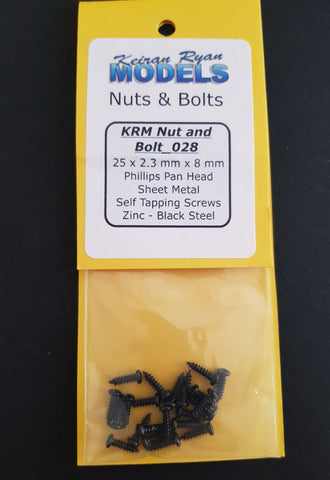 KRM-NB028 - Phillips Pan Head Sheet Metal Self Tapping Screws - 25pc (2.3mm x 8mm)