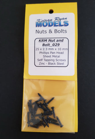 KRM-NB029 - Phillips Pan Head Sheet Metal Self Tapping Screws - 25pc (2.3mm x 10mm)