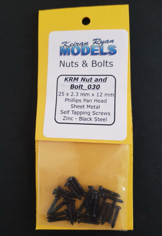 KRM-NB030 - Phillips Pan Head Sheet Metal Self Tapping Screws - 25pc (2.3mm x 12mm)