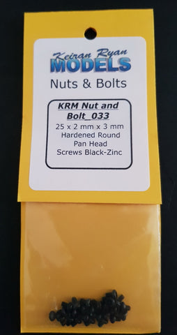 KRM-NB033 - Hardened Round Pan Head Screws - 2mm x 3mm - 25pc