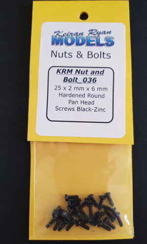 KRM-NB036 - Hardened Round Pan Head Screws - 2mm x 6mm - 25pc