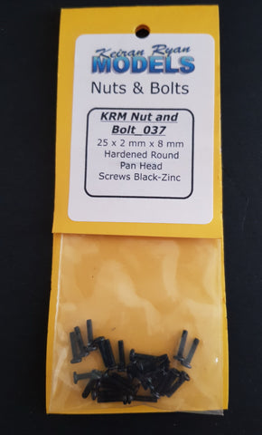 KRM-NB037 - Hardened Round Pan Head Screws - 2mm x 8mm - 25pc