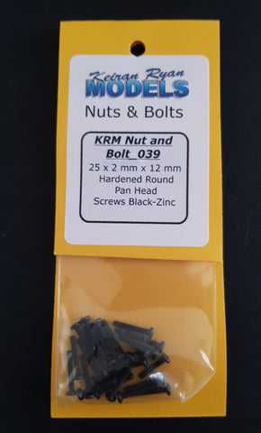 KRM-NB039 - Hardened Round Pan Head Screws - 2mm x 12mm - 25pc