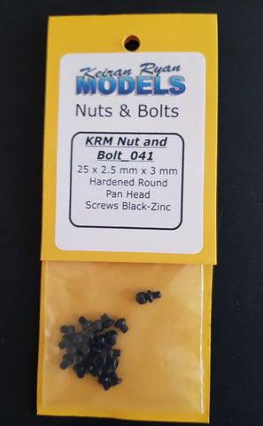 KRM-NB041 - Hardened Round Pan Head Screws, 25 x 2.5mm x 3mm