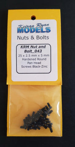 KRM-NB043 - Hardened Round Pan Head Screws - 2.5mm x 5mm - 25pc