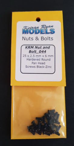 KRM-NB044 - Hardened Round Pan Head Screws - 2.5mm x 6mm - 25pc