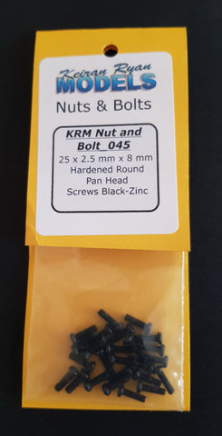 KRM-NB045 - Hardened Round Pan Head Screws - 2.5mm x 8mm - 25pc
