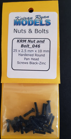 KRM-NB046 - Hardened Round Pan Head Screws - 25 x 2.5mm x 10mm