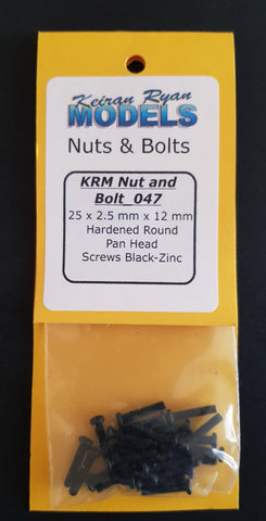 KRM-NB047 - Hardened Round Pan Head Screws - 25 x 2.5mm x 12mm