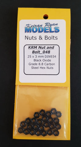 KRM-NB048 - Hex Nuts - Grade 8.8 Carbon Steel - 25 x 3mm - DIN934