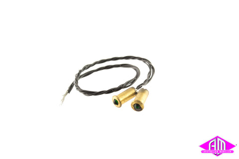 Brass Cased Headlights Green 2pc L-774
