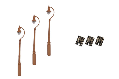 DCC Concepts LML-SSBN - Scale Swan-Neck Street/Platform Lamps - Brown - 3pcs (HO Scale)