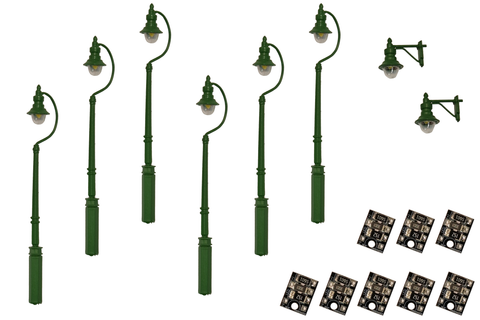 DCC Concepts LML-VPSGR - Value Pack - Swan-Neck Lamps - Green - 8pcs (HO Scale)