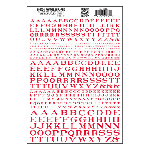 35 Lettering R00ed Color MG704 - Dry Transfer Lettering - Roman R.R. Red (1.5mm to 7.9mm ...
