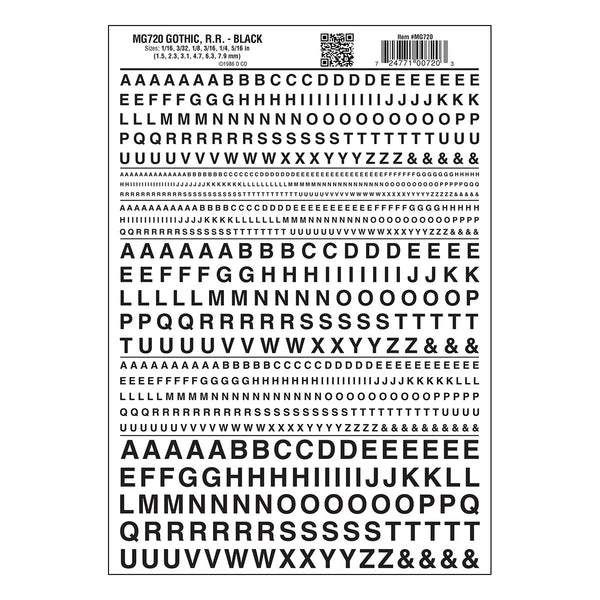MG720 - Dry Transfer Lettering - Gothic R.R. Black (1.5mm to 7.9mm ...