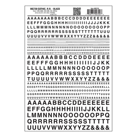 MG720 - Dry Transfer Lettering - Gothic R.R. Black (1.5mm to 7.9mm)