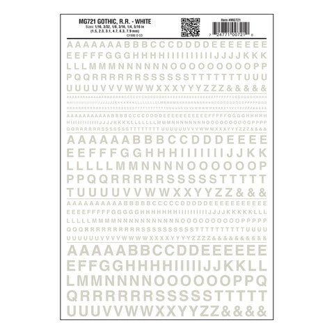 MG721 - Dry Transfer Lettering - Gothic White (1.2, 2.3, 3.1, 4.7, 6.3, 7.9mm)